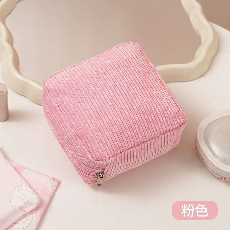 Sanitary Napkin Cosmetics Bag, Girl'S Aunt'S Napkin Portable Bag, Corduroy Multi-Functional Cosmetics Bag, Large-Capacity Sanitary Napkin Bag - Image 1